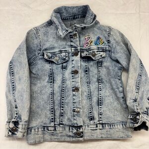 Barbie‎ Kids Blue Light Wash Denim Jacket Size 6-6x VGUC Buttons Rainbow